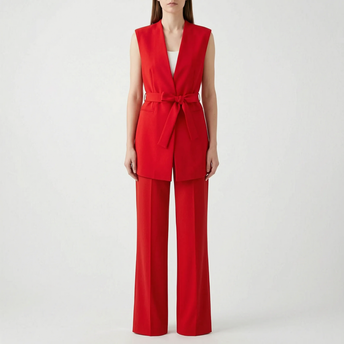 Florine | Fato de Calças Feminino | Conjunto 2 Peças, Cinto Ajustável | Elegante