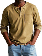 Homem Camisa Henley Manga Longa Relaxada