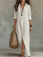 Vestido Maxi Feminino Solto Gola Estruturada