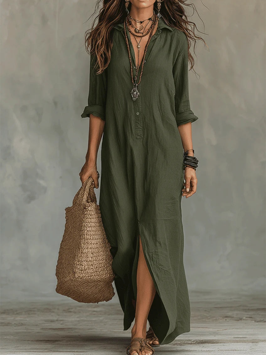 Vestido Maxi Feminino Solto Gola Estruturada
