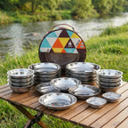 Conjunto de Louça Portátil para Exterior | 22 Peças, Metal, Camping | Freya