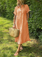 Greta | Vestido Longo Feminino Maxi Botões Frontais