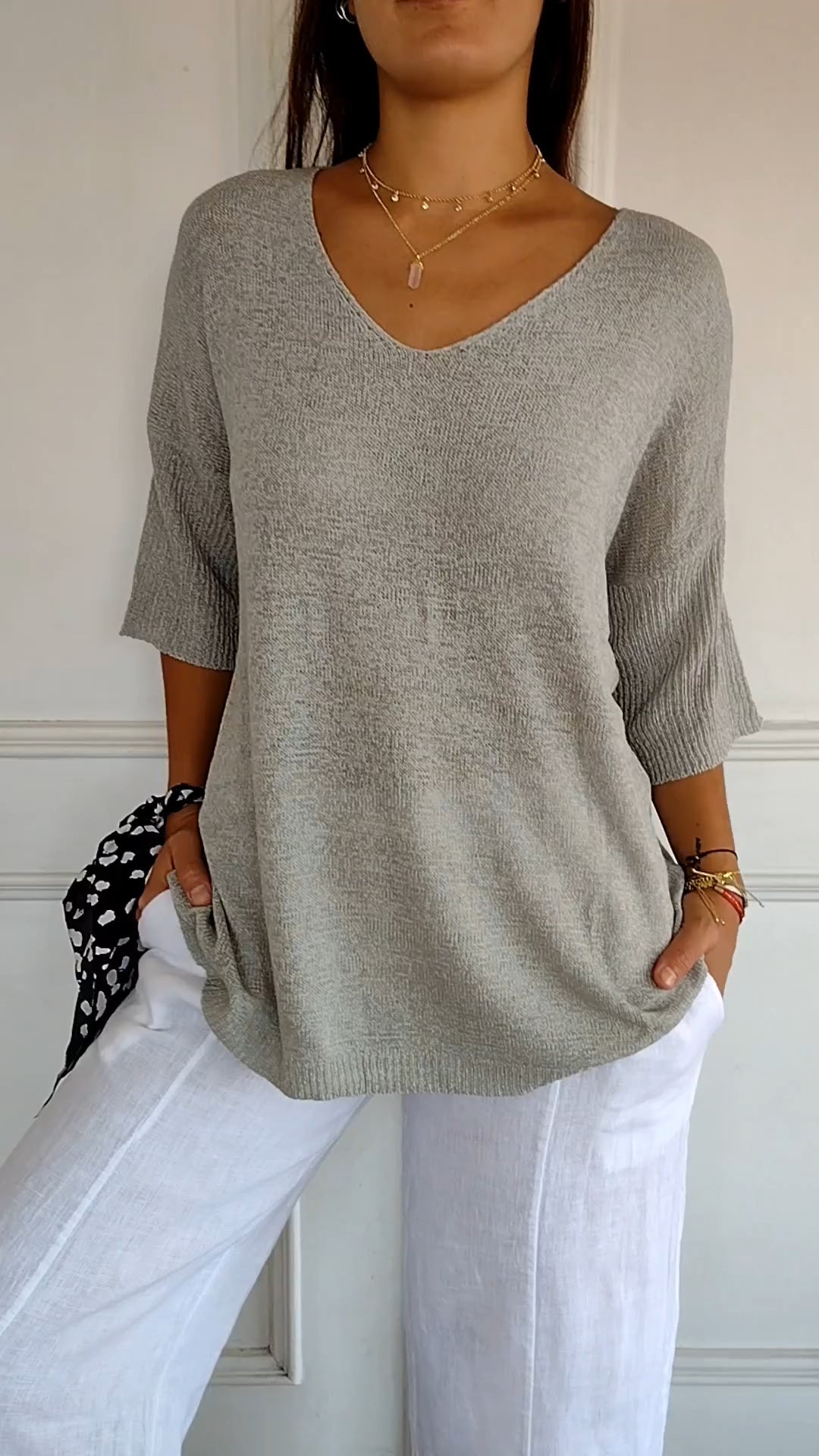 Top de Tricot Mulher | Decote V | Manga Longa, Estilo Casual