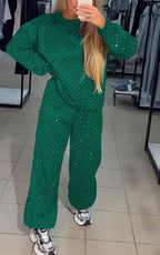 Faye | Conjunto Loungewear Feminino Calça Larga Detalhes Strass