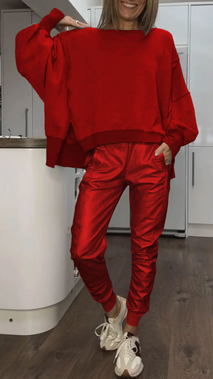 Maren | Conjunto Feminino 2 Peças Oversized Sweatshirt Calça Cetim