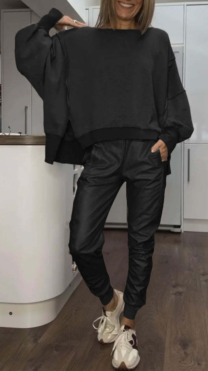 Maren | Conjunto Feminino 2 Peças Oversized Sweatshirt Calça Cetim