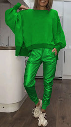 Maren | Conjunto Feminino 2 Peças Oversized Sweatshirt Calça Cetim