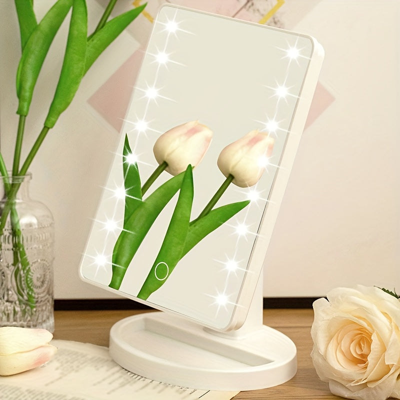 Anneke | Espelho de Maquiagem com LED | 16 LEDs, Brilho Ajustável, Touch Screen | USB e Pilhas