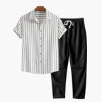 Conjunto masculino linho camisa e calça 2 peças casual