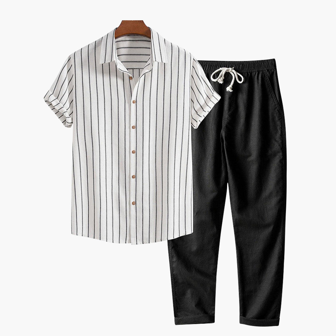 Conjunto masculino linho camisa e calça 2 peças casual