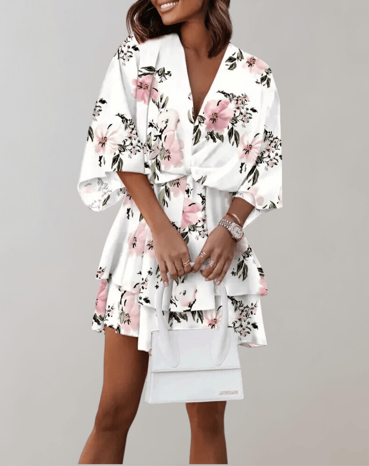 Anouk | Vestido Feminino Midi Decote V Manga Morcego