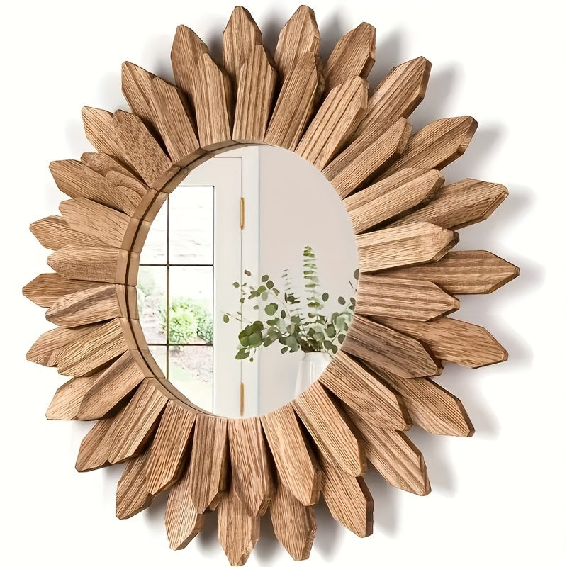 Tessa | Espelho de Parede Redondo | Estilo Boho, Madeira, Girassol | Decorativo