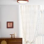 Veda | Candeeiro de Teto Flush | Efeito Madeira, Luz Tri-Cor | Tecido Moderno