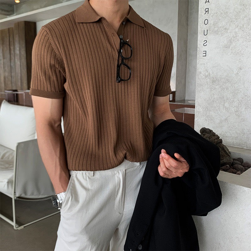 Homem Polo Tricot Algodão Canelado