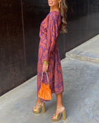 Valentina | Vestido Feminino Maxi Boho Decote V Estampado