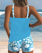 Bikini tankini feminino conjunto 2 peças estampado com shorts boxer