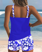 Bikini tankini feminino conjunto 2 peças estampado com shorts boxer