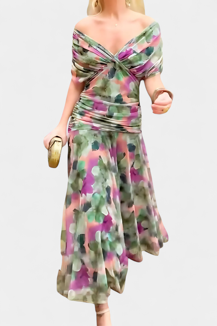 Selene | Vestido Floral Feminino Decote V Saia Longa