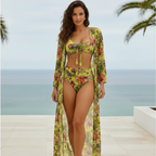Biquíni Feminino - Floral 3 Peças com Kimono Praia e Piscina