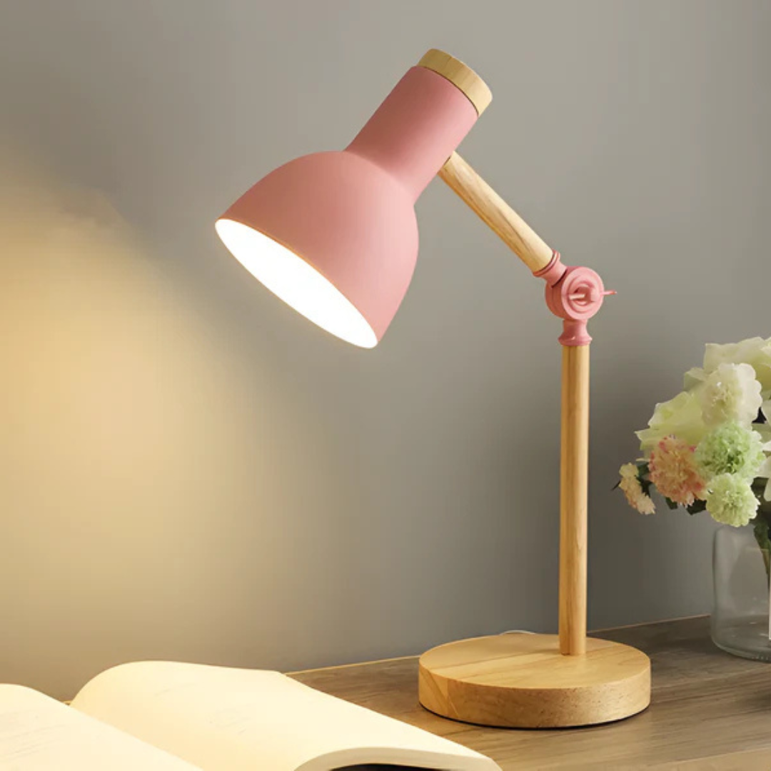 Odette | Candeeiro de Mesa Ajustável | Madeira e Metal, Braço Articulado | E27 LED