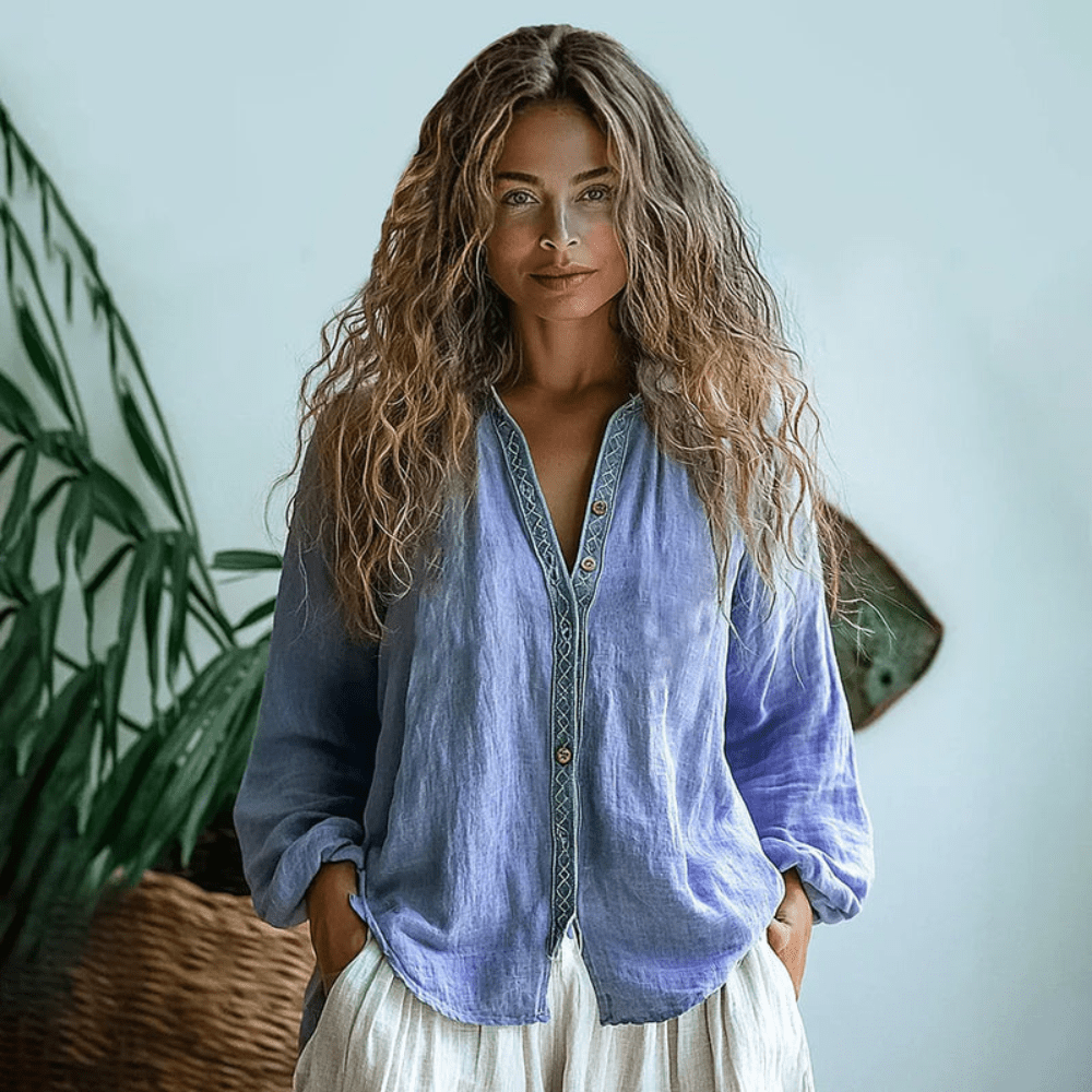 Kira | Camisa Feminina Manga Longa Boho Relaxada