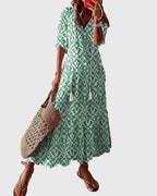 Vada | Vestido Feminino Boho Estampado Decote V Leve