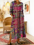 Lena | Vestido Jeans com Patchwork Étnico Feminino
