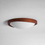 Veda | Candeeiro de Teto Flush | Efeito Madeira, Luz Tri-Cor | Tecido Moderno