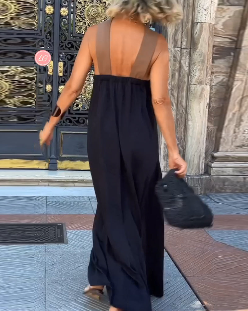Mulher Vestido Maxi Decote Cruzado Costas Abertas