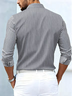 Camisa Masculina Listrada Manga Longa Vintage