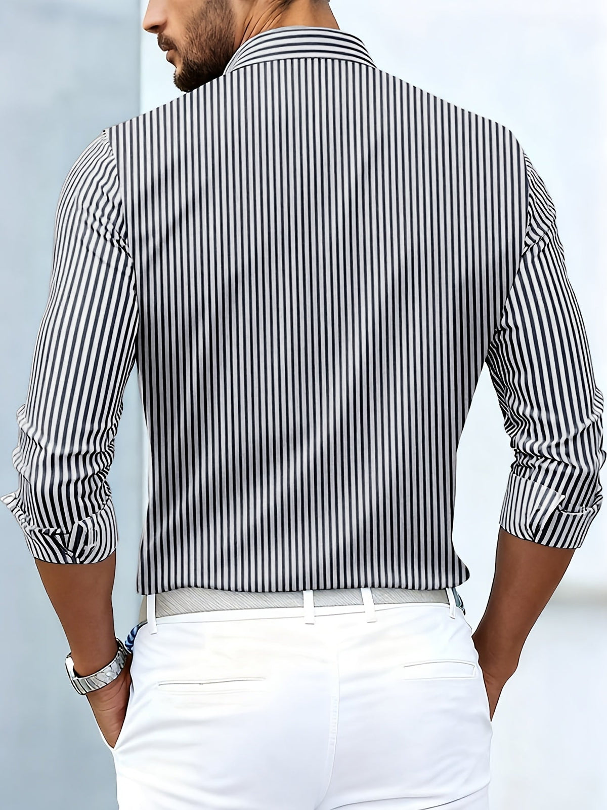 Camisa Masculina Listrada Manga Longa Vintage