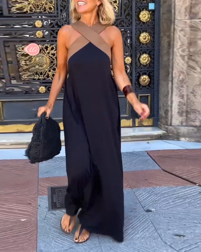 Mulher Vestido Maxi Decote Cruzado Costas Abertas
