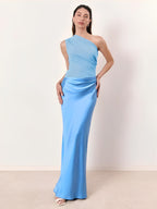 Vestido Longo Acetinado Decote Diagonal Ombro Único | Elegância Sofisticada