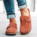 Cassia | Mulher Camurça Mules Ortopédicas Plataforma Fivela
