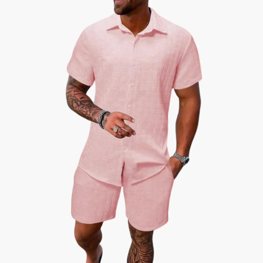 Ximena | Conjunto Masculino 2 Peças Camisa e Calção Jacquard