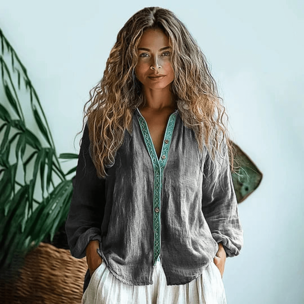 Kira | Camisa Feminina Manga Longa Boho Relaxada