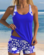 Bikini tankini feminino conjunto 2 peças estampado com shorts boxer