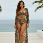 Biquíni Feminino - Floral 3 Peças com Kimono Praia e Piscina