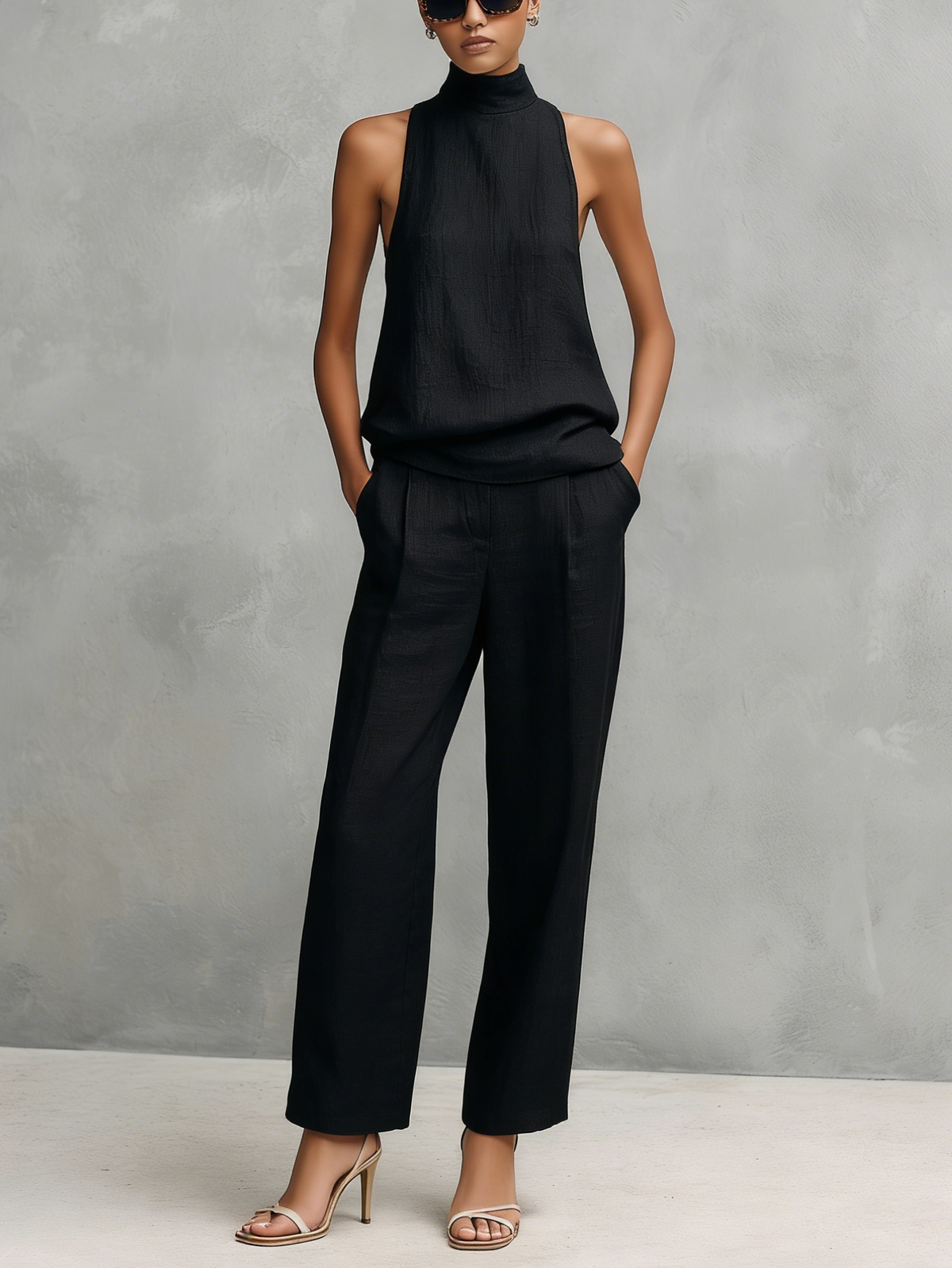 Conjunto de Mulher Preto | Top sem Mangas e Calças | Minimalista