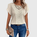 Nova | Blusa Feminina Meia Malha Rendada Decote Redondo