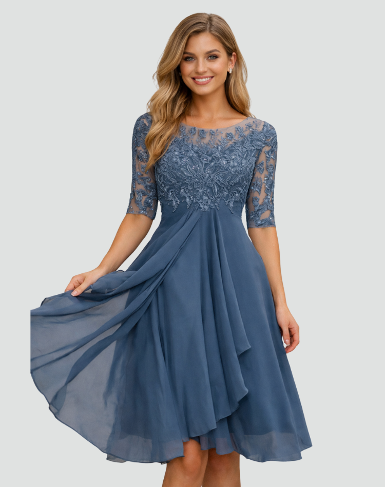 Vestido Midi de Festa Mulher | Renda, Manga Três Quartos | Corte Regular