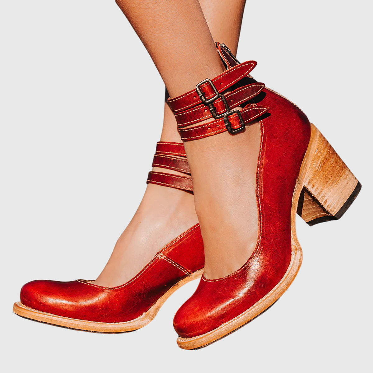 Florine | Botas Femininas Tornozelo Salto Bloco Fivelas