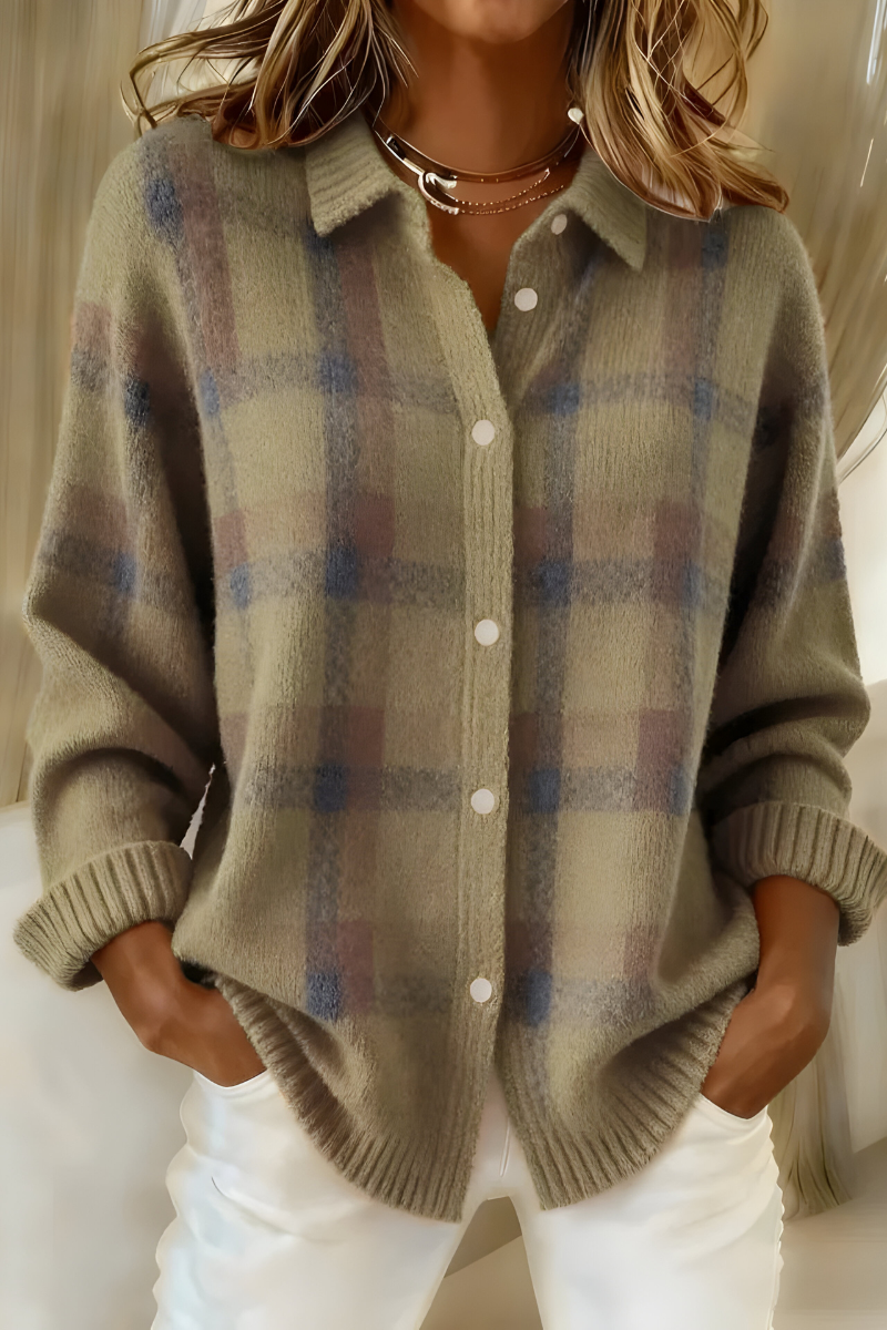 Perla | Mulher Cardigan Tricot Xadrez Relaxed Fit