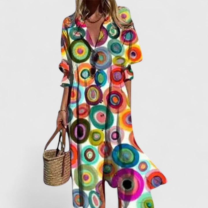 Vestido Maxi Feminino Boho Estampado Meia Manga