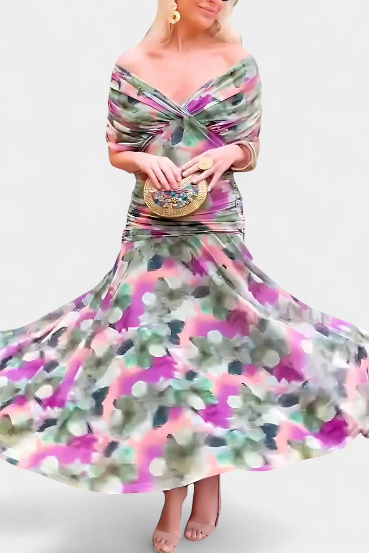 Selene | Vestido Floral Feminino Decote V Saia Longa