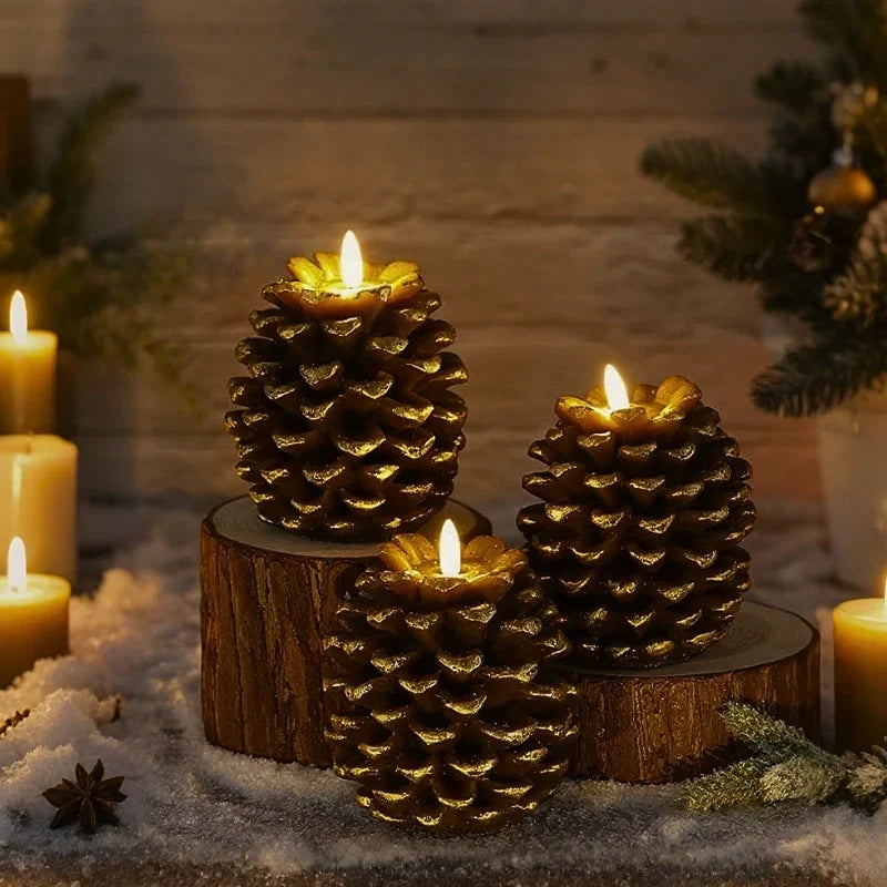 Wenna | Velas LED Decorativas | Design de Pinha, Efeito Chama Realista | Set de 2