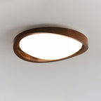 Veda | Candeeiro de Teto Flush | Efeito Madeira, Luz Tri-Cor | Tecido Moderno