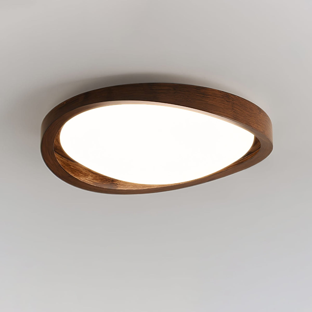 Veda | Candeeiro de Teto Flush | Efeito Madeira, Luz Tri-Cor | Tecido Moderno