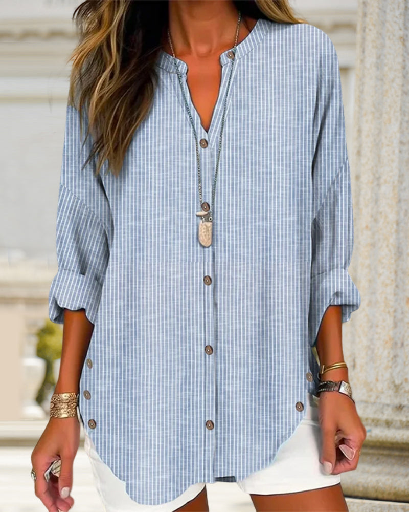 Bexcellent | Blusa Feminina Manga Longa Listrada Decote V