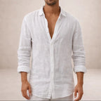 Camisa de Linho Homem | Ajuste Regular, Gola Aberta